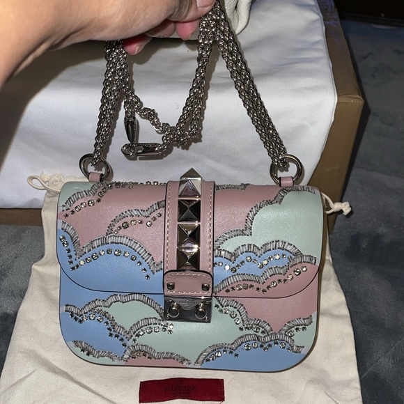 RARE Valentino rock studd with rhinestones n baguettes gorgeous handbag dust bag - Picture 3 of 13